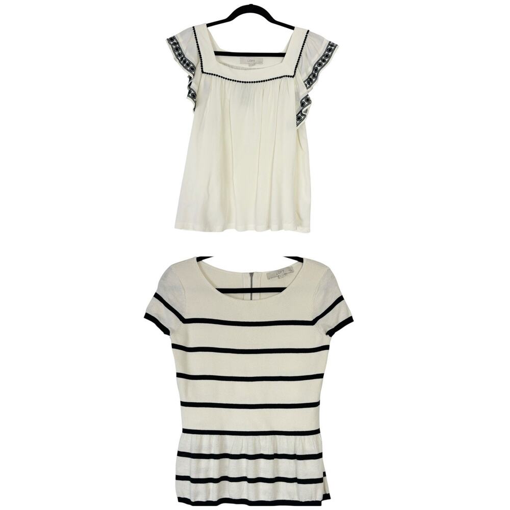 Loft Set of Two Black and White Short Sleeve Blouses NWT Size Medium Petite